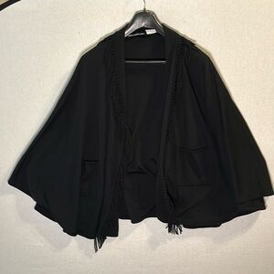 Nina Leonard Black Fringe Poncho Cape
